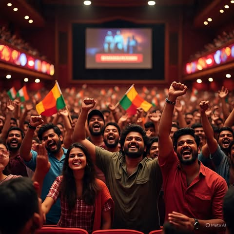 Tamil movie fans celebrating a first-day show